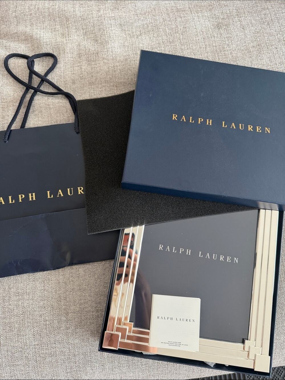 🗽🩶NIB Ralph Lauren Navy Blue and Silver Picture Frame with Branded Box